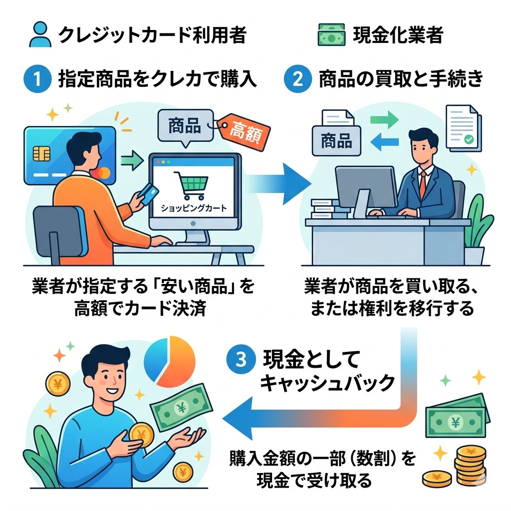 業者を使う現金化の仕組みの図解