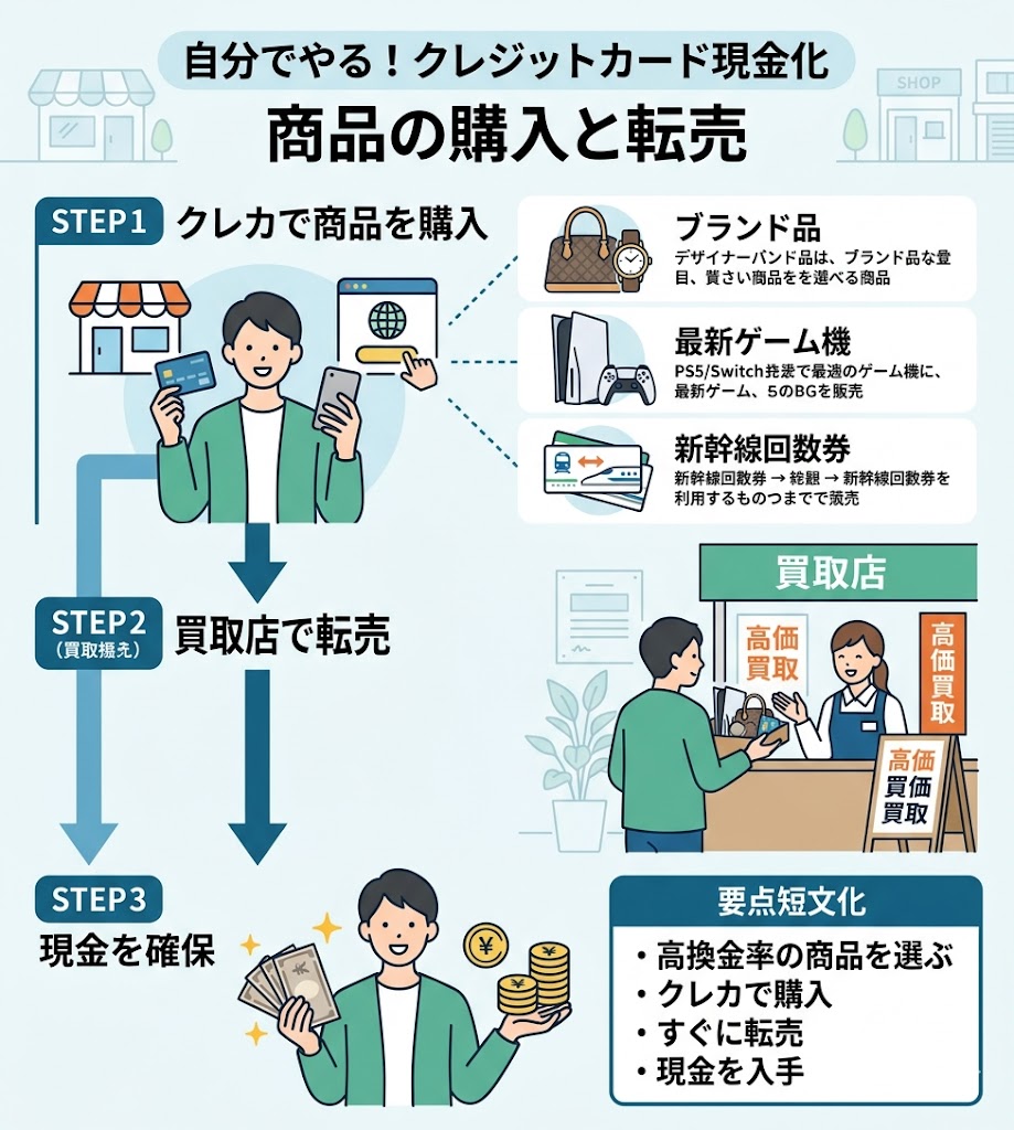 自分で商品を売って現金化する方法の図解